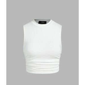 Cider NWT Women XS White Minimalist Solid Sleeveless Round Neck Ruched Crop Top